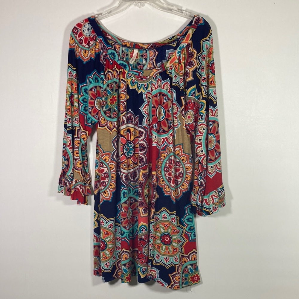 Cezanne Bright Multi Color Long Ruffle Sleeve Top Size 2XL